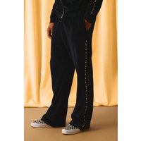 Velour-Jogginghose mit geradem Bein und Cord-Detail - Schwarz - S, Schwarz von boohooman