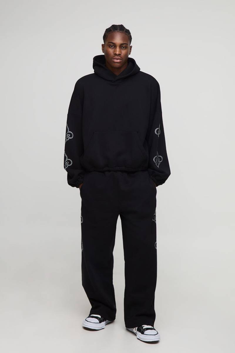 Verzierter Oversize Hoodie und Jogginghose mit weitem Bein von boohooman