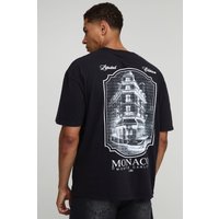 T-Shirt mit schwarzem Monaco-Print - XS, Schwarz von boohooman