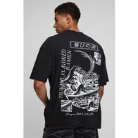 Schwarzes Oversize T-Shirt mit Ramen-Print - XS, Schwarz Schwarzes Oversize T-Shirt mit Ramen-Print - XS, Schwarz von boohooman