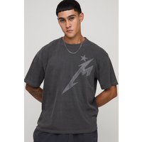 Oversize T-Shirt mit Strass - washed charcoal - XS, washed charcoal Oversize T-Shirt mit Strass - washed charcoal - XS, washed charcoal von boohooman