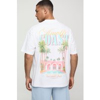 Weißes Oversize Man T-Shirt mit Amalfi Coast Palmen Print von boohooman