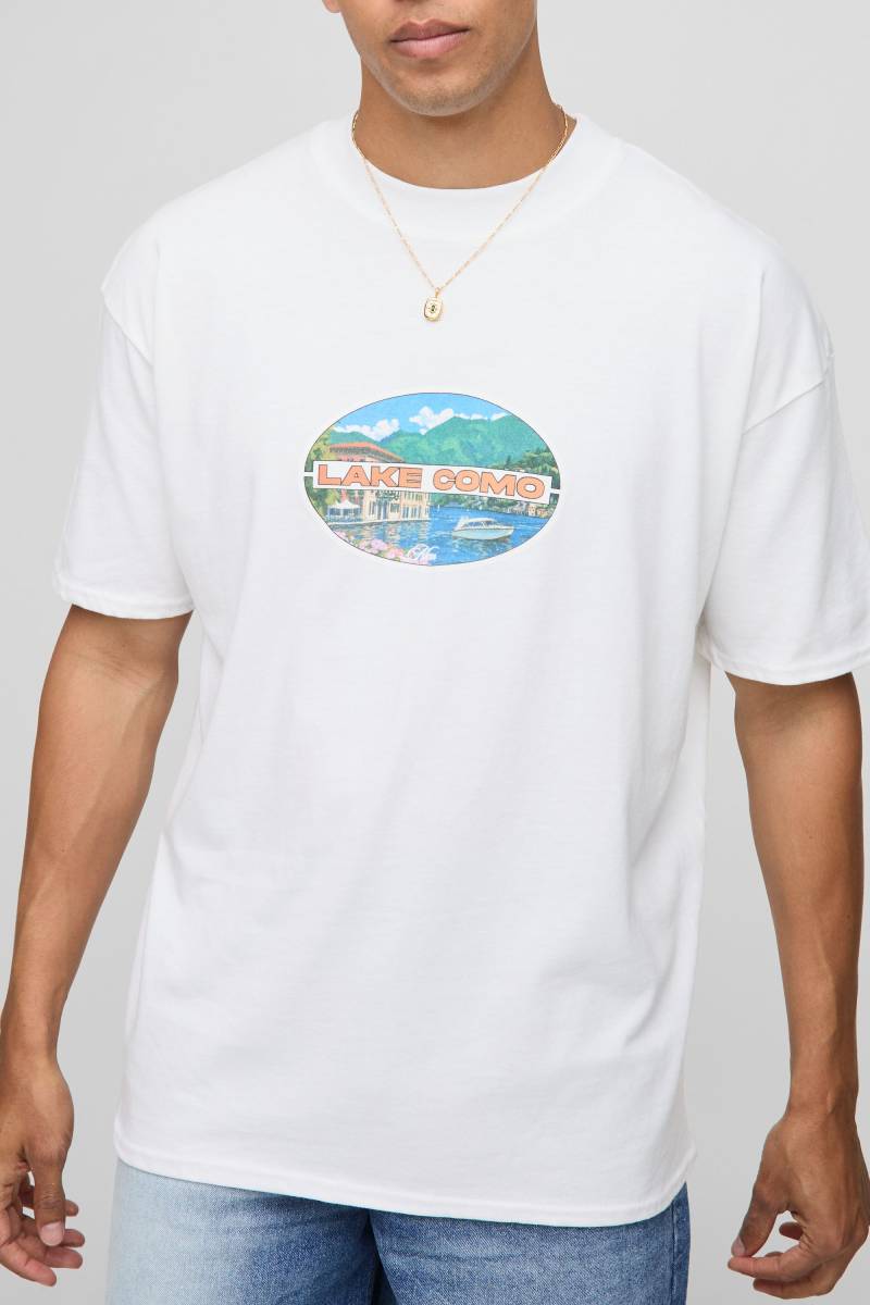 Weißes Oversize T-Shirt mit MAN Lake Como Print - XS, Weiß Weißes Oversize T-Shirt mit MAN Lake Como Print - XS, Weiß von boohooman