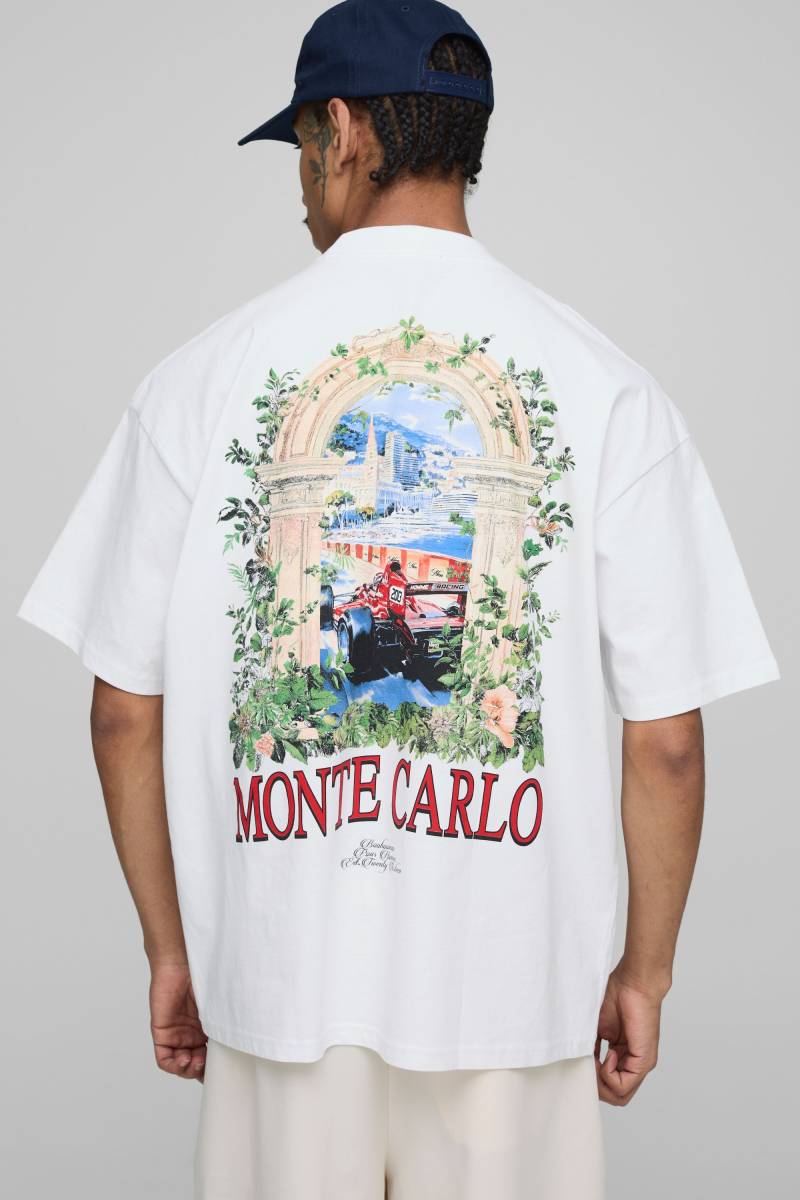 Weißes Oversize T-Shirt mit Man Monte Carlo Print - XS, Weiß Weißes Oversize T-Shirt mit Man Monte Carlo Print - XS, Weiß von boohooman