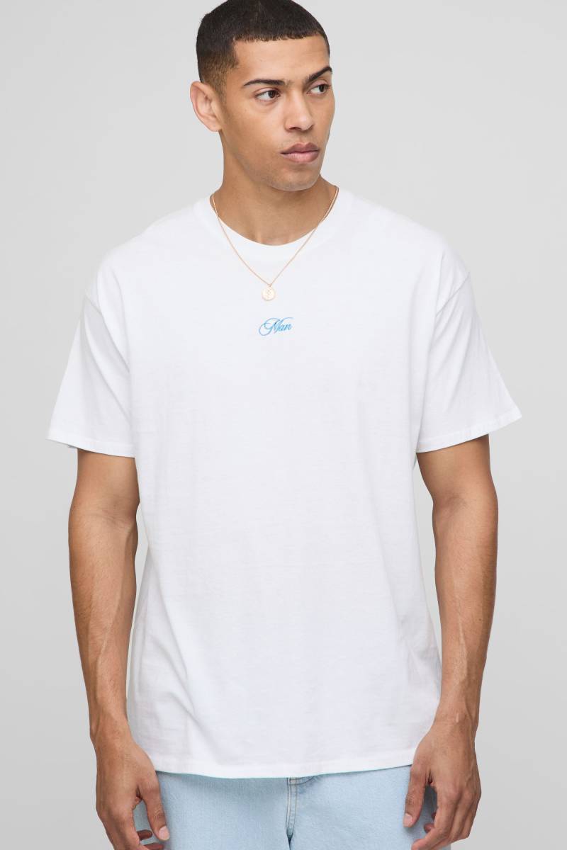 Weißes Oversize T-Shirt mit Man-Stickerei - XS, Weiß von boohooman