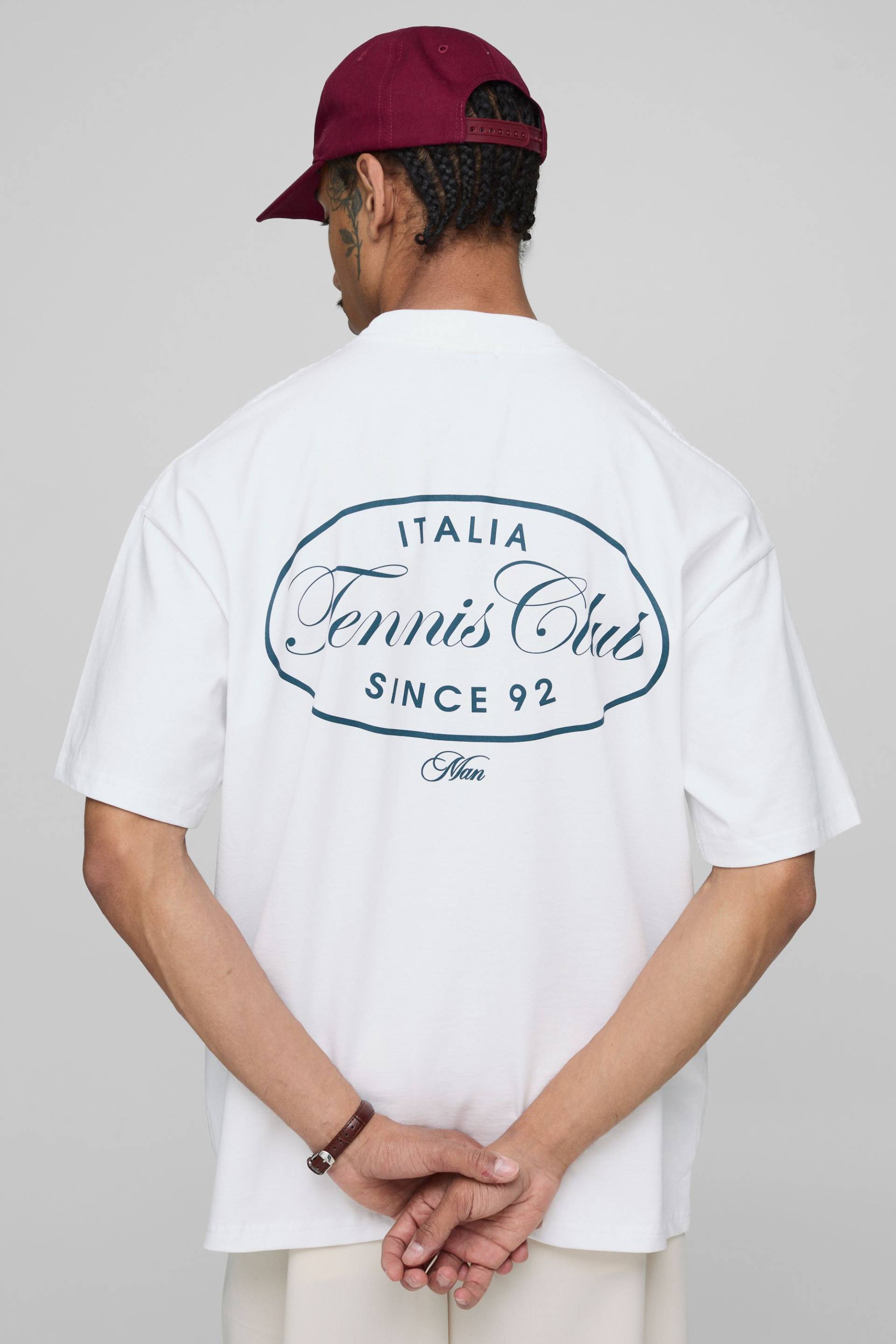 Weißes Oversize T-Shirt mit Man Tennis Club Print - XS, Weiß von boohooman