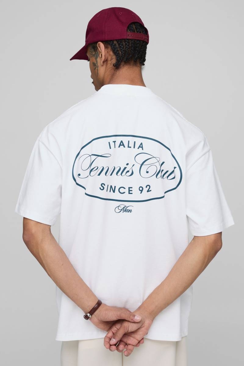 Weißes Oversize T-Shirt mit Man Tennis Club Print - XS, Weiß von boohooman