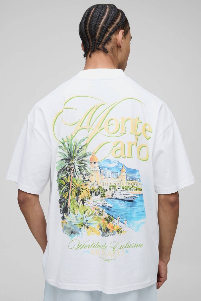 Weißes Oversize T-Shirt mit Monte Carlo Palmen-Print von boohooman