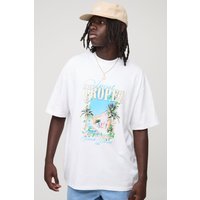 Weißes Oversize T-Shirt mit Saint Tropez Print - XS, Weiß von boohooman