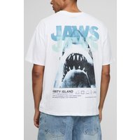Weißes Oversize T-Shirt mit lizenziertem Jaws Print von boohooman
