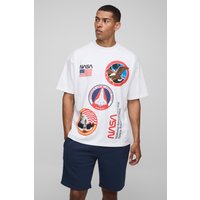Weißes Oversize T-Shirt mit lizenziertem Nasa-Print - XS, Weiß von boohooman