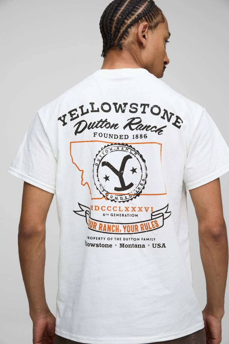 Weißes T-Shirt mit lizenziertem Yellowstone Print - M, Weiß von boohooman