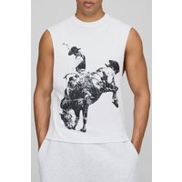Weißes kastiges Oversize Western vesttop mit Official Man Print - XS, Weiß von boohooman