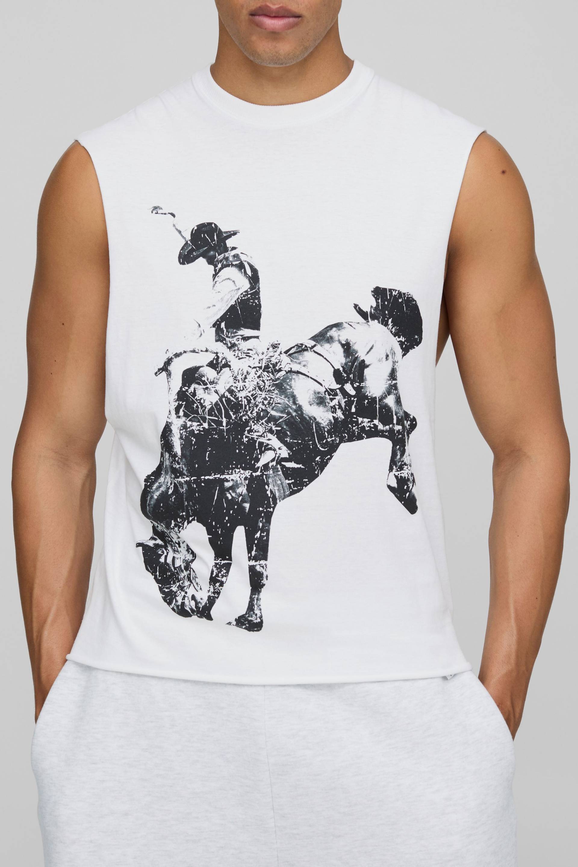 Weißes kastiges Oversize Western vesttop mit Official Man Print - XS, Weiß von boohooman