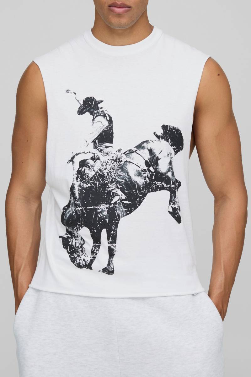 Weißes kastiges Oversize Western vesttop mit Official Man Print - XS, Weiß Weißes kastiges Oversize Western vesttop mit Official Man Print - XS, Weiß von boohooman