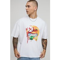 Weißes kastiges Oversize T-Shirt mit rohem Saum - XS, Weiß Weißes kastiges Oversize T-Shirt mit rohem Saum - XS, Weiß von boohooman