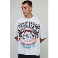 Weißes kastiges Oversize T-Shirt mit Print - XS, Weiß Weißes kastiges Oversize T-Shirt mit Print - XS, Weiß von boohooman