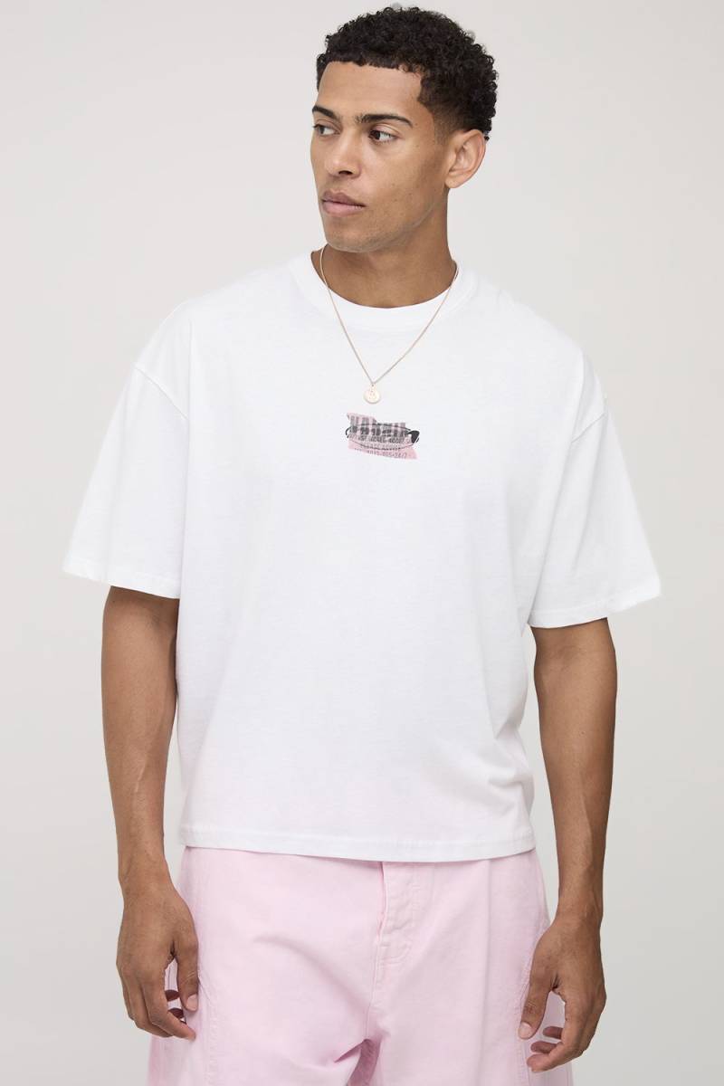 Weißes kastiges Oversize Man T-Shirt mit Bardot-Print - XS, Weiß Weißes kastiges Oversize Man T-Shirt mit Bardot-Print - XS, Weiß von boohooman