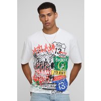 Kastiges weißes Oversize T-Shirt mit Grafitti-Print - XS, Weiß Kastiges weißes Oversize T-Shirt mit Grafitti-Print - XS, Weiß von boohooman