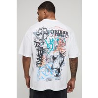 White Oversized Cross Graffiti T-Shirt - Weiß - XS, Weiß von boohooman