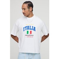 Kastiges Oversize T-Shirt mit Italia-Print - Weiß - XS, Weiß von boohooman