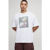 Weißes Oversize T-Shirt mit floralem Foto-Print - XS, Weiß Weißes Oversize T-Shirt mit floralem Foto-Print - XS, Weiß von boohooman