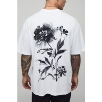 White Oversized Floral Sketch T-Shirt - Weiß - XS, Weiß von boohooman