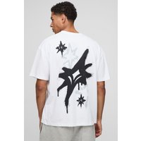 Weißes Oversize T-Shirt mit Graffiti-Print - XS, Weiß von boohooman