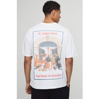 Weißes Oversize T-Shirt mit lizenziertem Guinness Print - XS, Weiß von boohooman