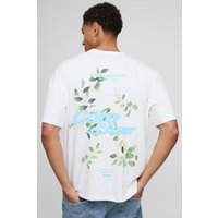 Weißes Oversize T-Shirt mit floralem Man Print - XS, Weiß von boohooman