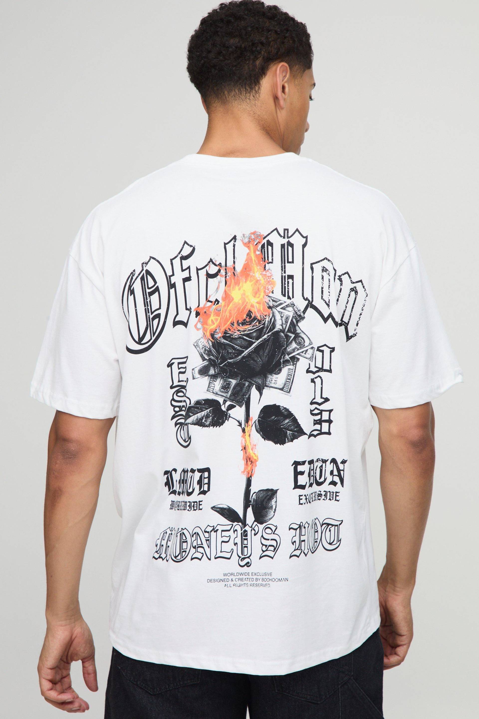 White Oversized Ofcl Man Floral Printed T-Shirt - Weiß - S, Weiß von boohooman