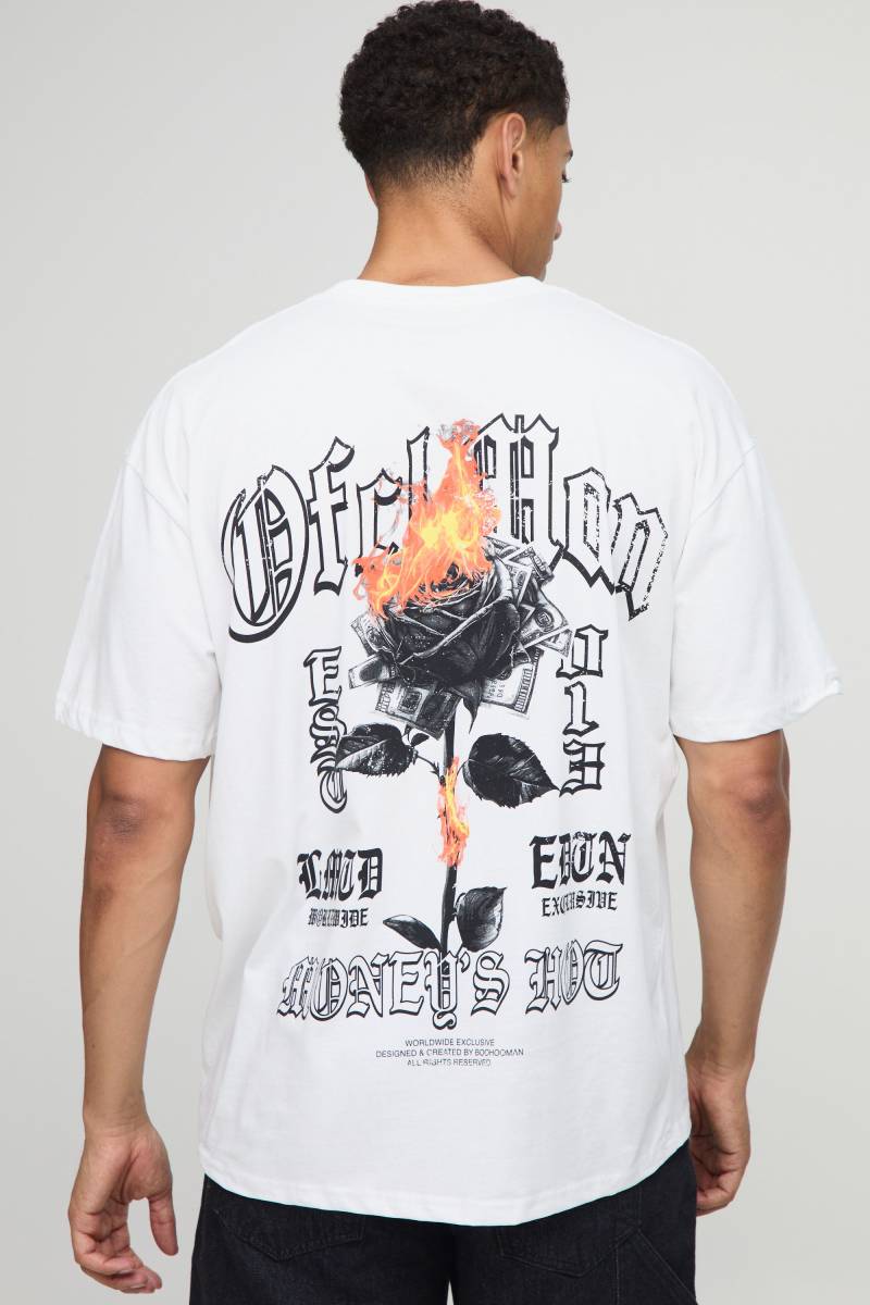 Weißes Oversize Official Man T-Shirt mit Blumenprint - XS, Weiß Weißes Oversize Official Man T-Shirt mit Blumenprint - XS, Weiß von boohooman