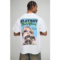 Weißes Oversize T-Shirt mit lizenziertem Playboy-Print - XS, Weiß Weißes Oversize T-Shirt mit lizenziertem Playboy-Print - XS, Weiß von boohooman
