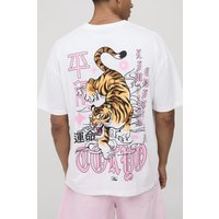 Weißes Oversize T-Shirt mit Tokyo Tiger Print - XS, Weiß Weißes Oversize T-Shirt mit Tokyo Tiger Print - XS, Weiß von boohooman