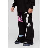 Jogginghose mit weitem Bein und Print - Schwarz - S, Schwarz von boohooman