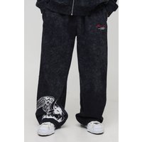 Jogginghose mit weitem Bein und Print - Schwarz - M, Schwarz von boohooman