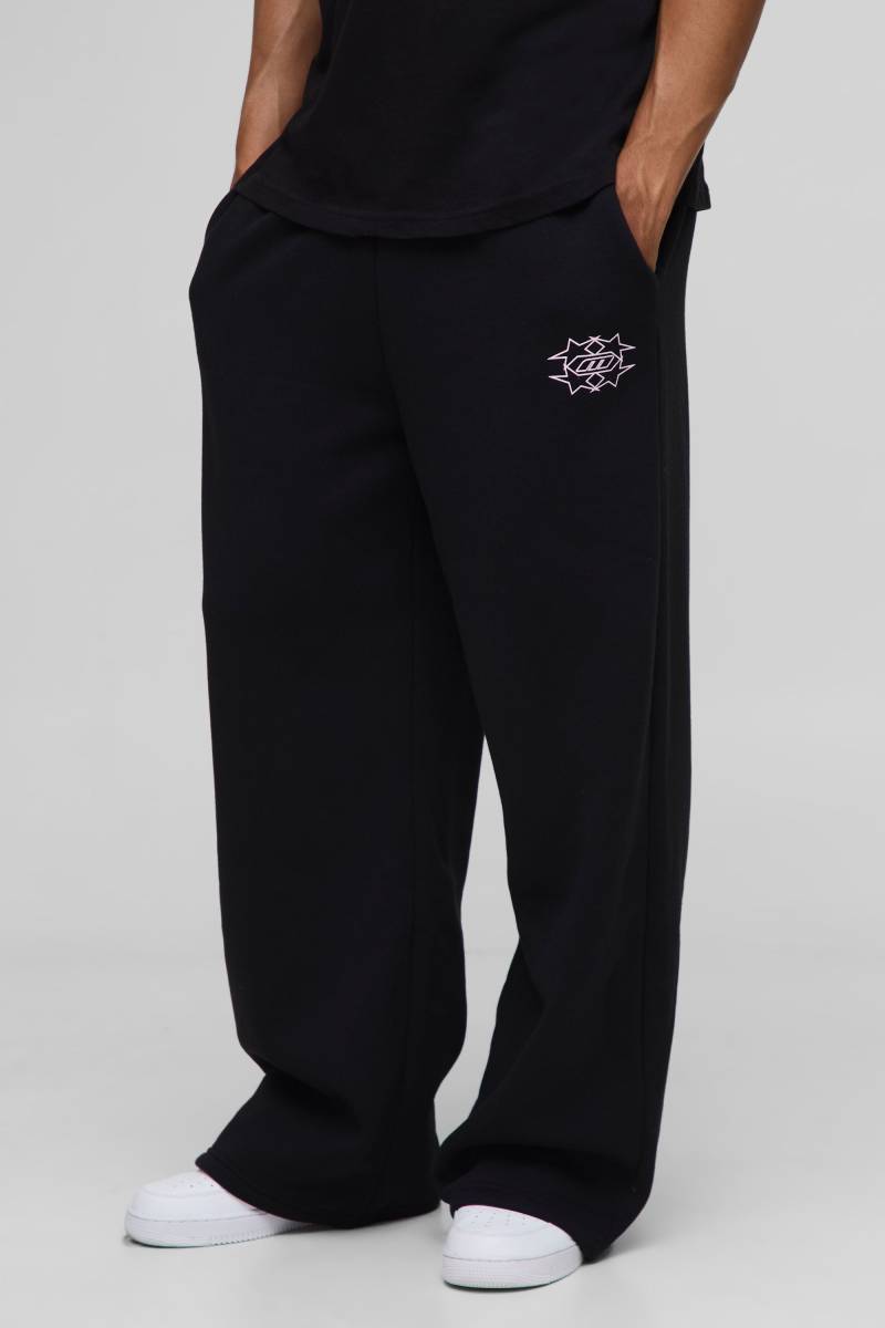 Jogginghose mit weitem Bein und Stern-Print - Schwarz - L, Schwarz von boohooman