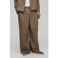 Anzughose mit weitem Bein und Fischgräten-Print - Grau - XL, Grau von boohooman