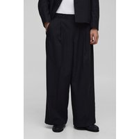 Anzughose mit weitem Bein und Fischgräten-Print - Schwarz - M, Schwarz von boohooman