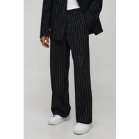 Nadelstreifen-Hose mit weitem Bein - Schwarz - 32, Schwarz von boohooman