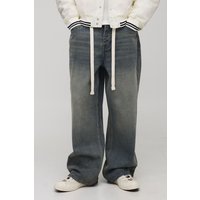 Jeans mit weitem Bein und Gürtel - Blau - 34R, Blau von boohooman
