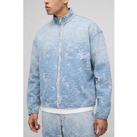 Zerrissene Oversize Jeansjacke mit Trichterkragen - Blau - XL, Blau von boohooman