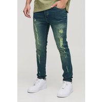 Zerrissene Skinny Jeans mit Vintage-Waschung - Blau - 28R, Blau von boohooman