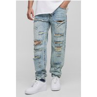Zerrissene Slim-Fit Jeans - Blau - 30R, Blau von boohooman