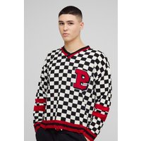 Zerrissener karierter Pullover mit V-Ausschnitt - Schwarz - XS, Schwarz von boohooman