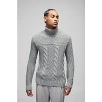 Zopfmuster Rollkragen-Pullover - Grau - M, Grau von boohooman