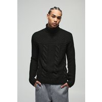 Zopfmuster Rollkragen-Pullover - Schwarz - M, Schwarz von boohooman