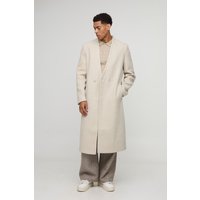 Zweireihiger kragenloser Oversize Melton-Mantel von boohooman