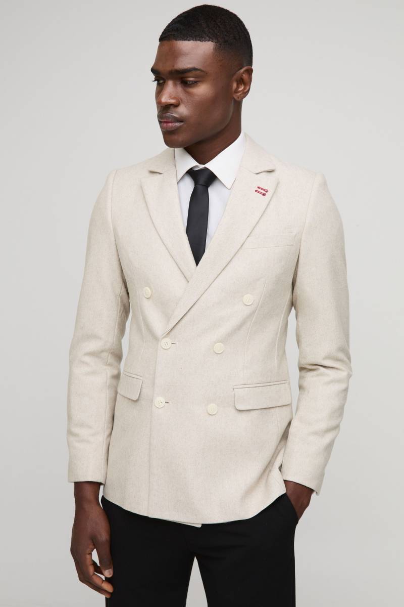 Zweireihiger strukturierter Slim-Fit Blazer - Grau - 34, Grau von boohooman