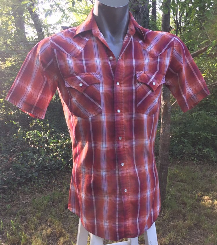 Herren Rot Und Orange Kariertes Kurzarm Ely Cattleman Westernhemd Größe S von boomerangfashion